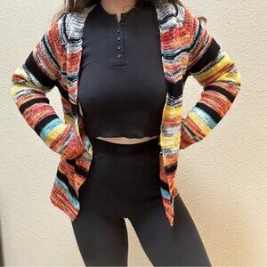 Rainbow Multicolor Open Front Oversized Cardigan Small Eclectic Grandpa Grandma